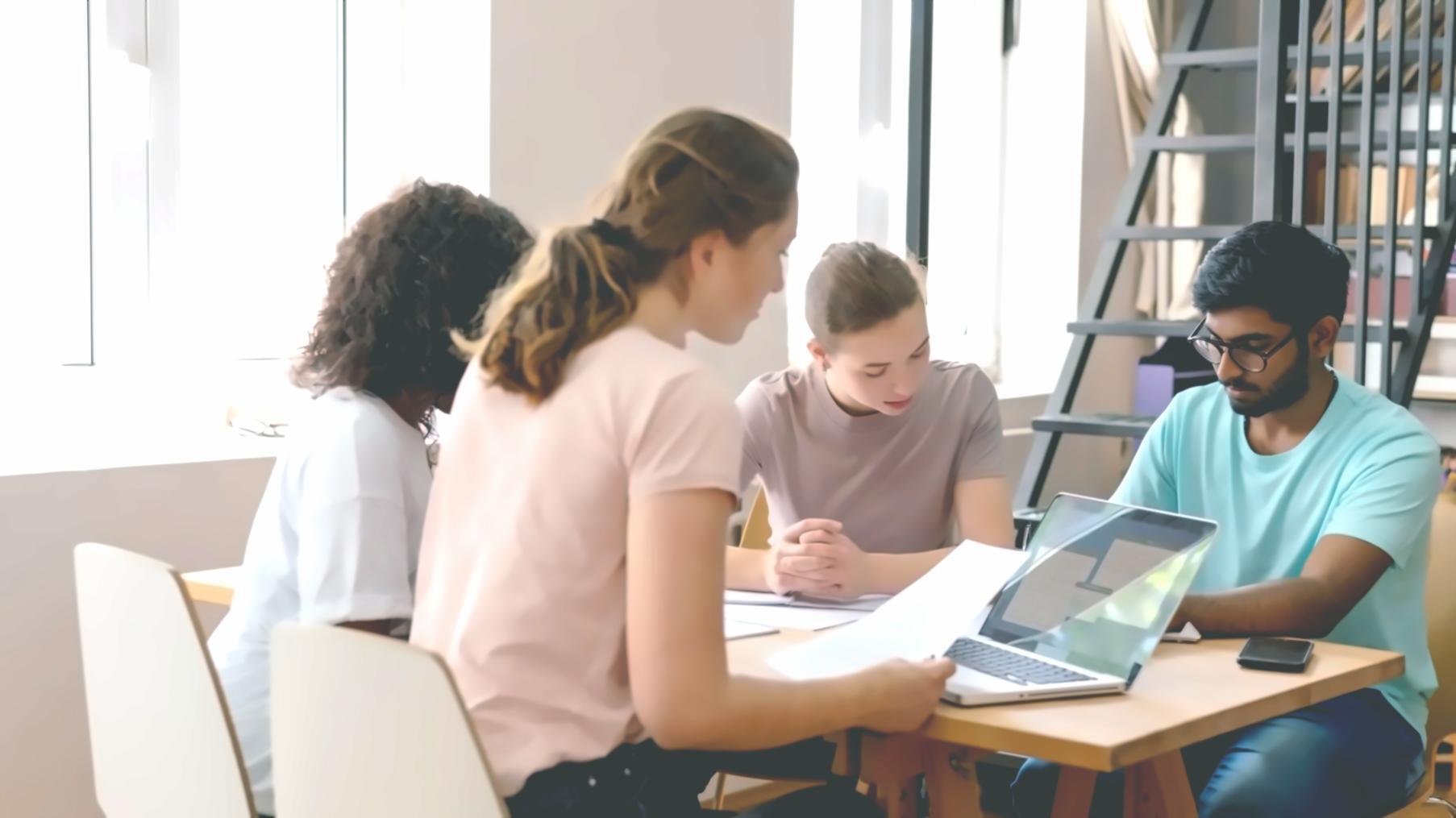 Professionelles Team bei einer motivierenden Finanzplanungssitzung mit Laptop und Dokumenten